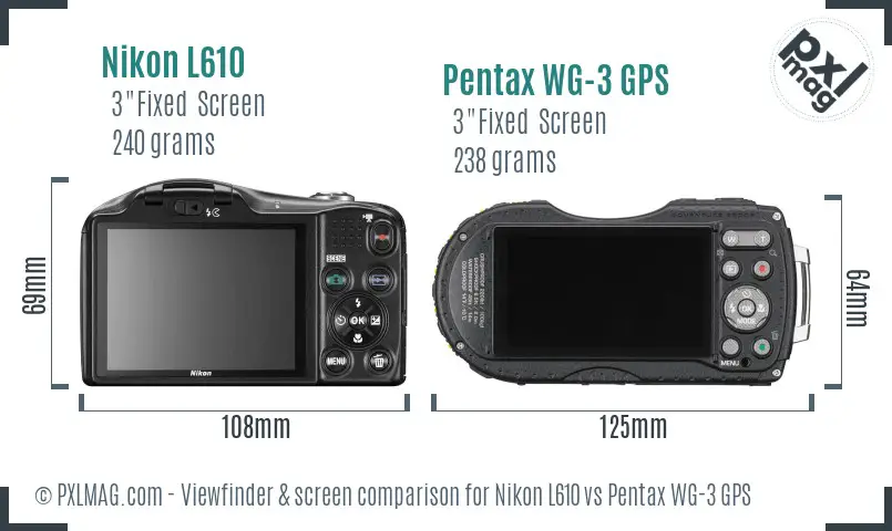 Nikon L610 vs Pentax WG-3 GPS Screen and Viewfinder comparison