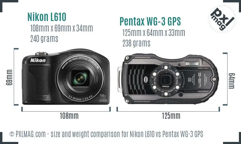 Nikon L610 vs Pentax WG-3 GPS size comparison