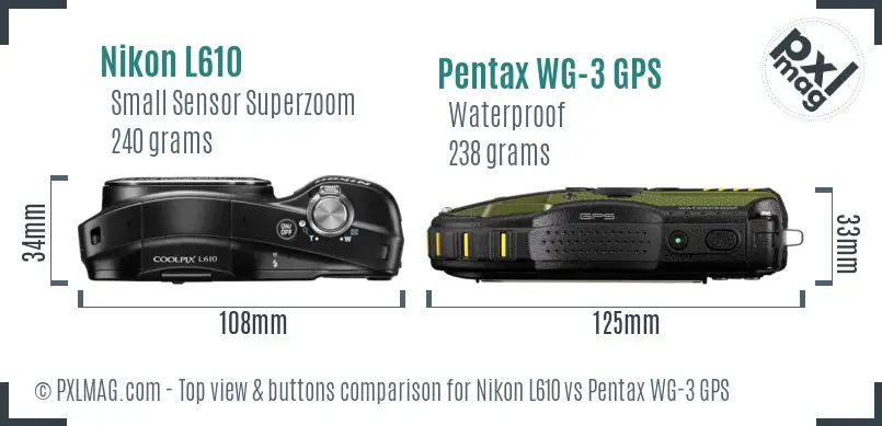 Nikon L610 vs Pentax WG-3 GPS top view buttons comparison