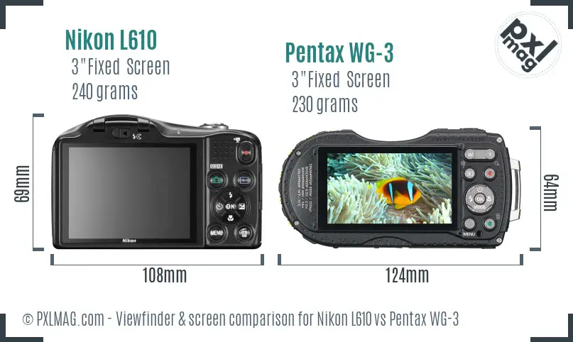 Nikon L610 vs Pentax WG-3 Screen and Viewfinder comparison