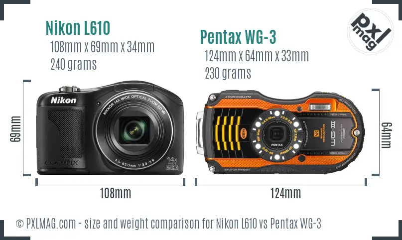 Nikon L610 vs Pentax WG-3 size comparison