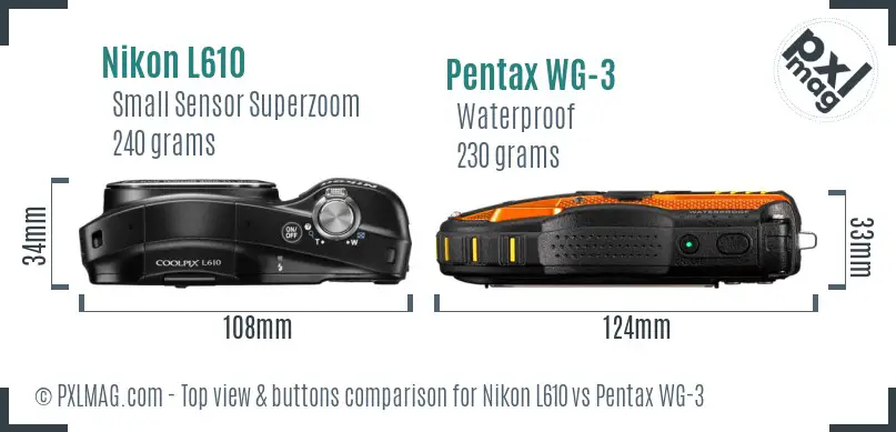 Nikon L610 vs Pentax WG-3 top view buttons comparison