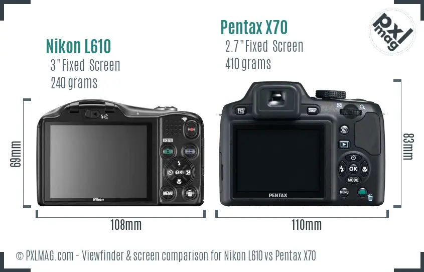 Nikon L610 vs Pentax X70 Screen and Viewfinder comparison Nikon L610 vs Pentax X70 Screen and Viewfinder comparison