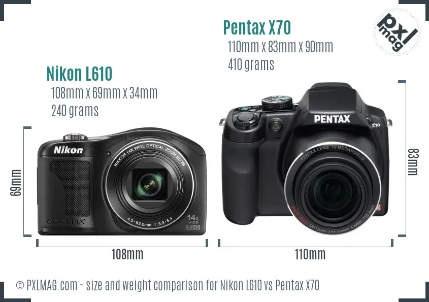 Nikon L610 vs Pentax X70 size comparison Nikon L610 vs Pentax X70 size comparison