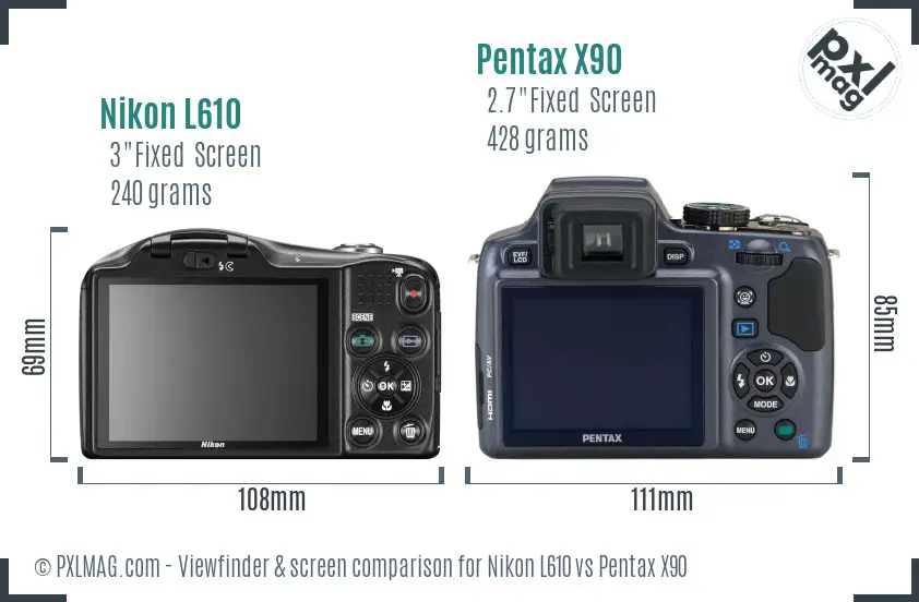 Nikon L610 vs Pentax X90 Screen and Viewfinder comparison
