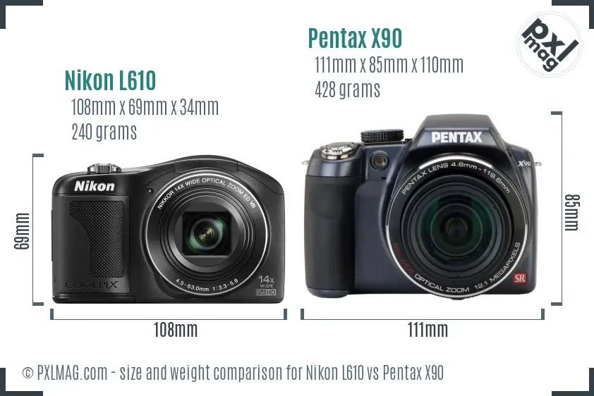 Nikon L610 vs Pentax X90 size comparison Nikon L610 vs Pentax X90 size comparison