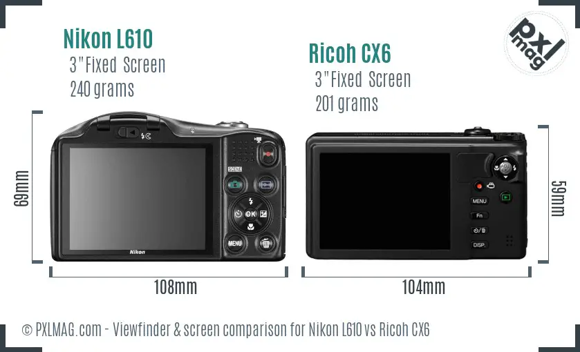Nikon L610 vs Ricoh CX6 Screen and Viewfinder comparison Nikon L610 vs Ricoh CX6 Screen and Viewfinder comparison
