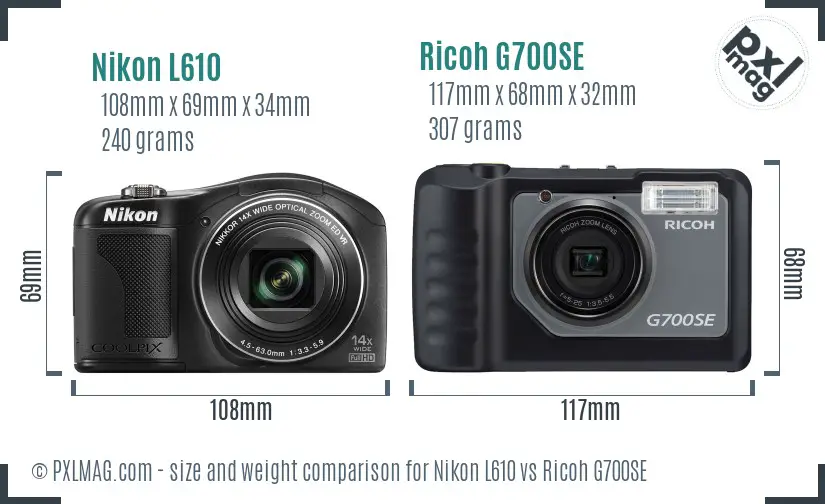 Nikon L610 vs Ricoh G700SE size comparison Nikon L610 vs Ricoh G700SE size comparison