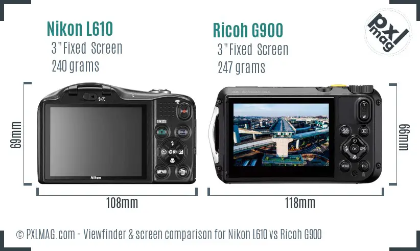Nikon L610 vs Ricoh G900 Screen and Viewfinder comparison