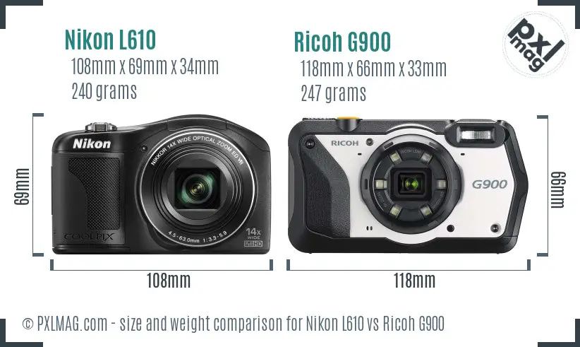 Nikon L610 vs Ricoh G900 size comparison Nikon L610 vs Ricoh G900 size comparison
