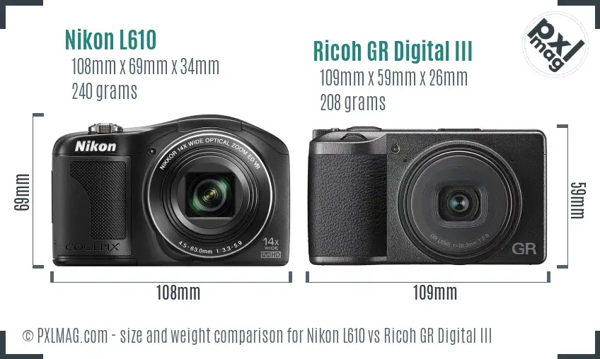 Nikon L610 vs Ricoh GR Digital III size comparison Nikon L610 vs Ricoh GR Digital III size comparison
