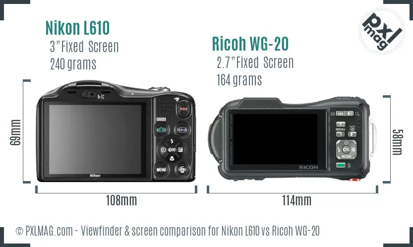 Nikon L610 vs Ricoh WG-20 Screen and Viewfinder comparison