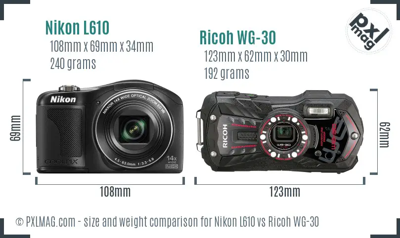 Nikon L610 vs Ricoh WG-30 size comparison Nikon L610 vs Ricoh WG-30 size comparison