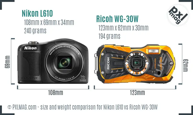 Nikon L610 vs Ricoh WG-30W size comparison Nikon L610 vs Ricoh WG-30W size comparison