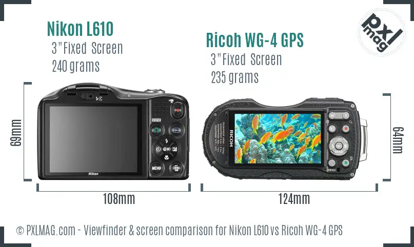 Nikon L610 vs Ricoh WG-4 GPS Screen and Viewfinder comparison