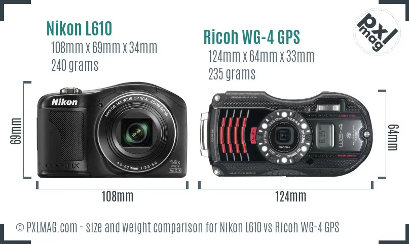 Nikon L610 vs Ricoh WG-4 GPS size comparison