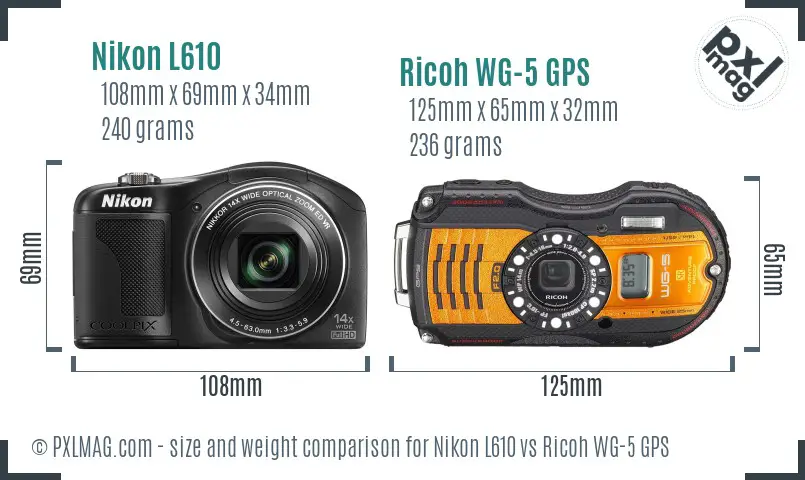 Nikon L610 vs Ricoh WG-5 GPS size comparison