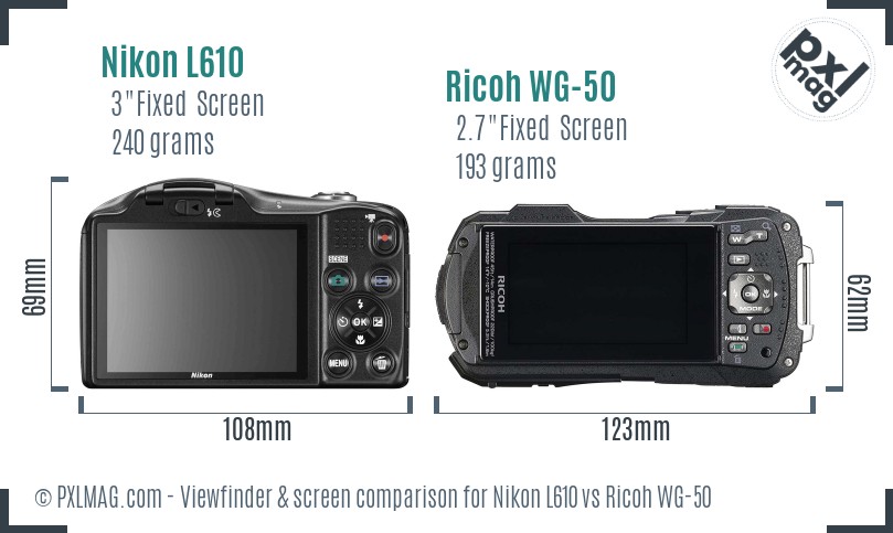 Nikon L610 vs Ricoh WG-50 Screen and Viewfinder comparison