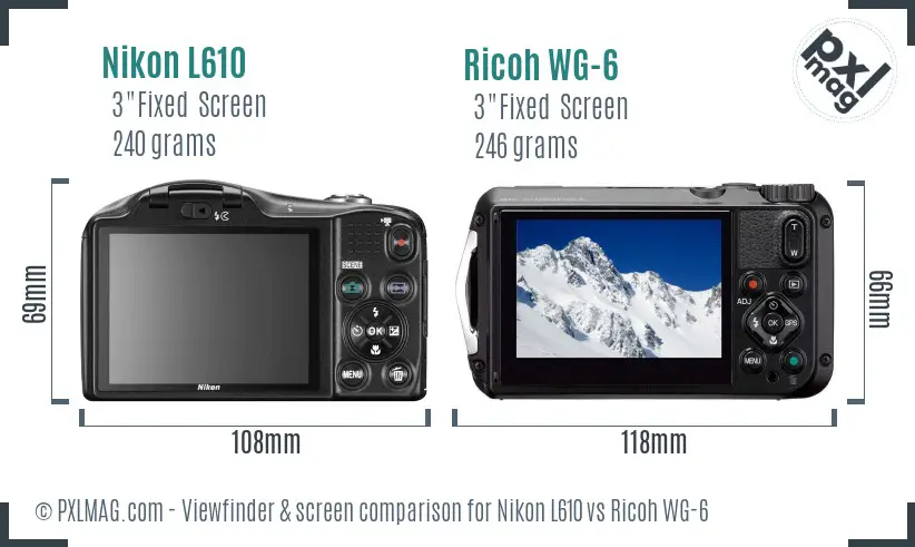 Nikon L610 vs Ricoh WG-6 Screen and Viewfinder comparison
