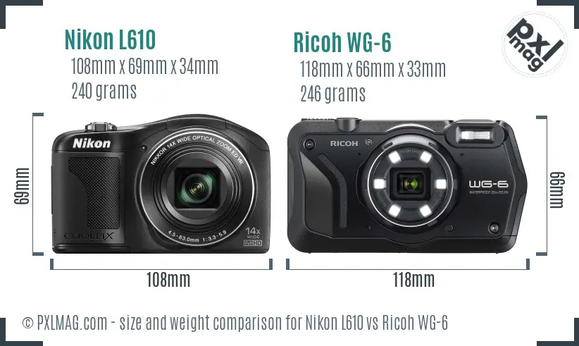 Nikon L610 vs Ricoh WG-6 size comparison