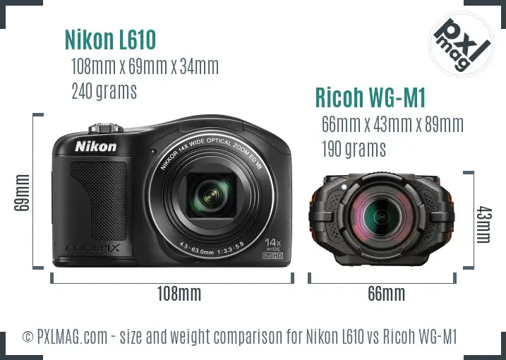 Nikon L610 vs Ricoh WG-M1 size comparison