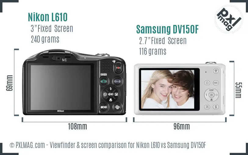 Nikon L610 vs Samsung DV150F Screen and Viewfinder comparison