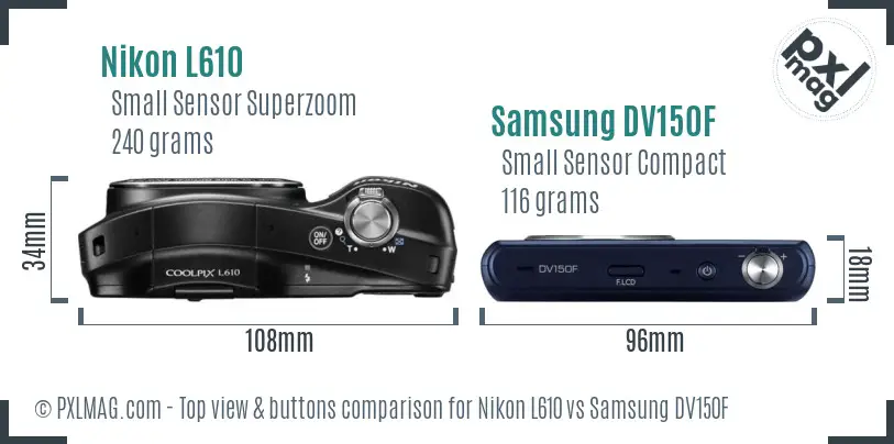 Nikon L610 vs Samsung DV150F top view buttons comparison