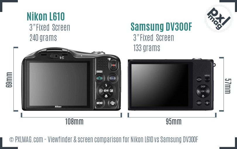 Nikon L610 vs Samsung DV300F Screen and Viewfinder comparison