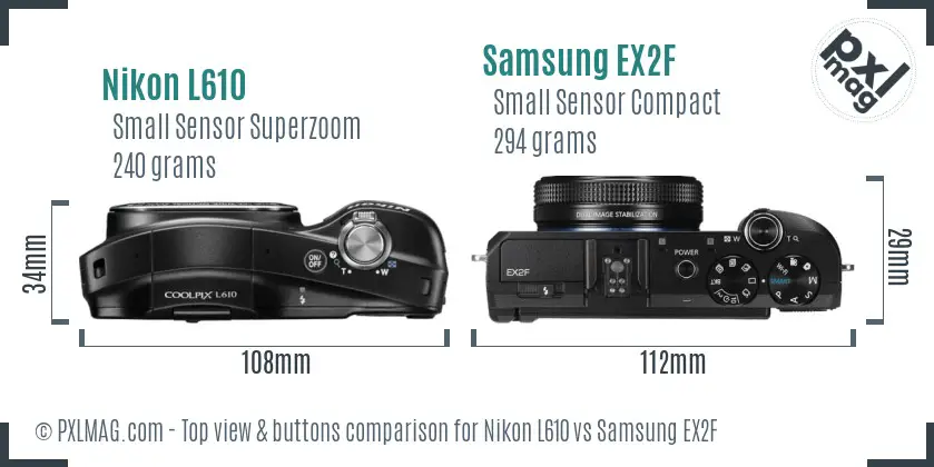Nikon L610 vs Samsung EX2F top view buttons comparison