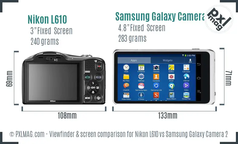 Nikon L610 vs Samsung Galaxy Camera 2 Screen and Viewfinder comparison