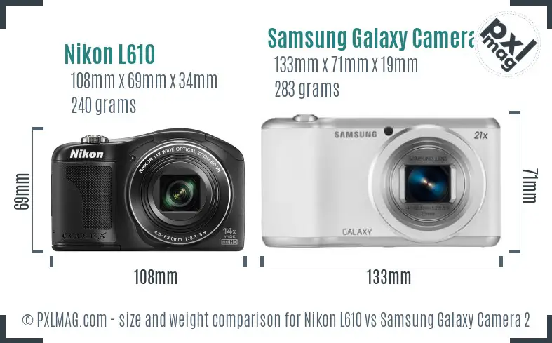 Nikon L610 vs Samsung Galaxy Camera 2 size comparison