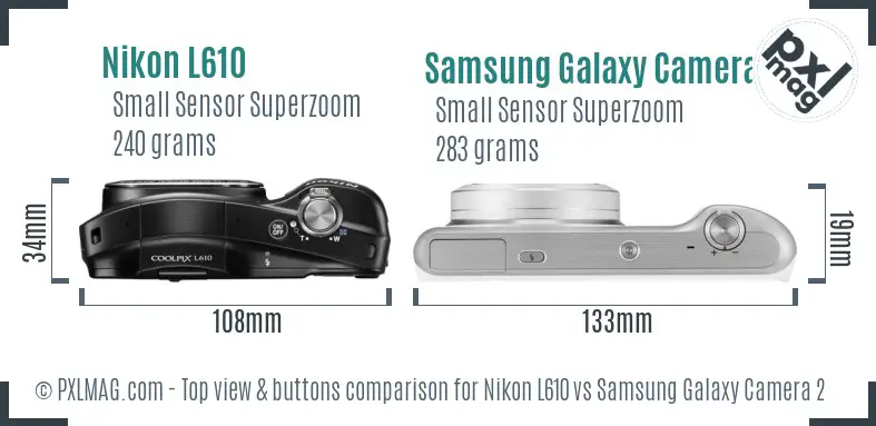 Nikon L610 vs Samsung Galaxy Camera 2 top view buttons comparison