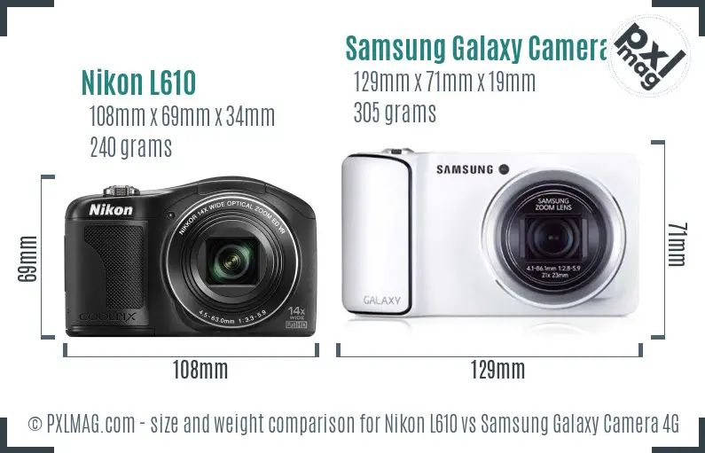 Nikon L610 vs Samsung Galaxy Camera 4G size comparison Nikon L610 vs Samsung Galaxy Camera 4G size comparison