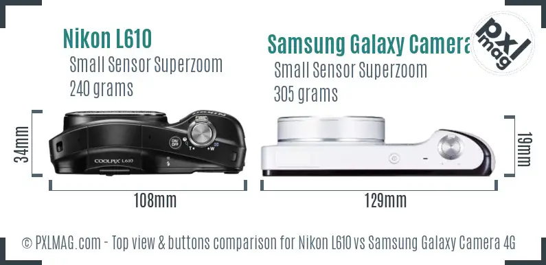 Nikon L610 vs Samsung Galaxy Camera 4G top view buttons comparison Nikon L610 vs Samsung Galaxy Camera 4G top view buttons comparison