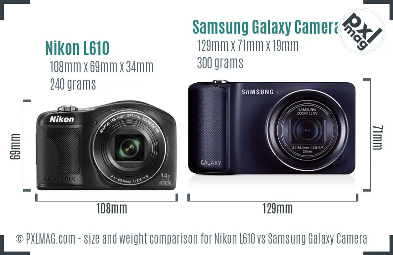 Nikon L610 vs Samsung Galaxy Camera size comparison
