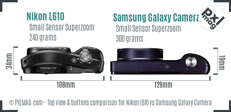Nikon L610 vs Samsung Galaxy Camera top view buttons comparison