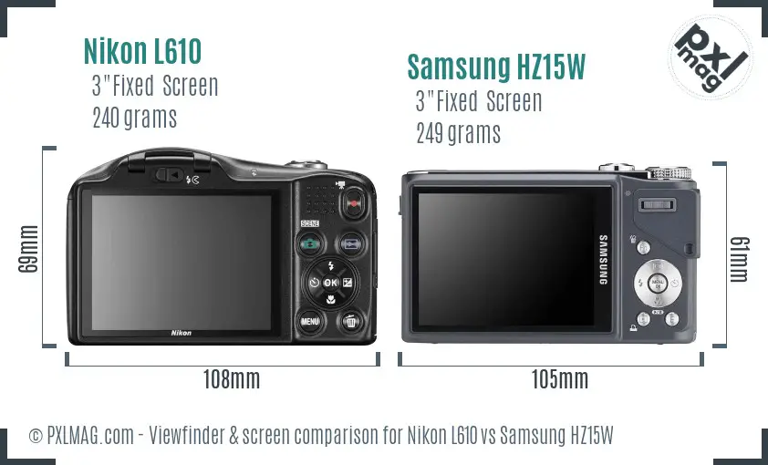 Nikon L610 vs Samsung HZ15W Screen and Viewfinder comparison