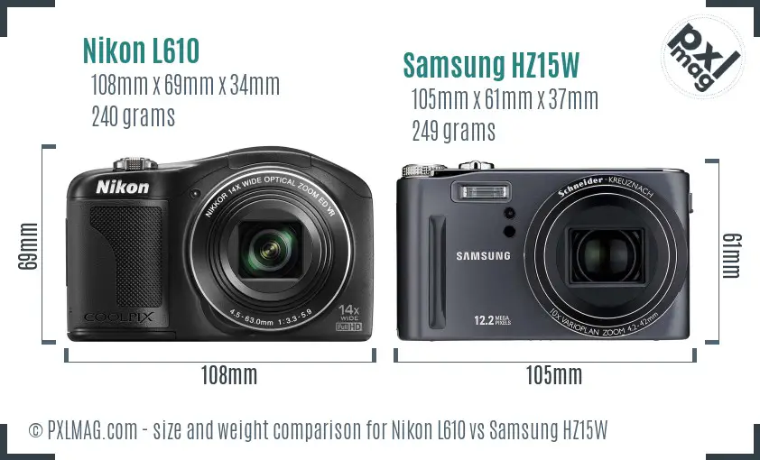 Nikon L610 vs Samsung HZ15W size comparison