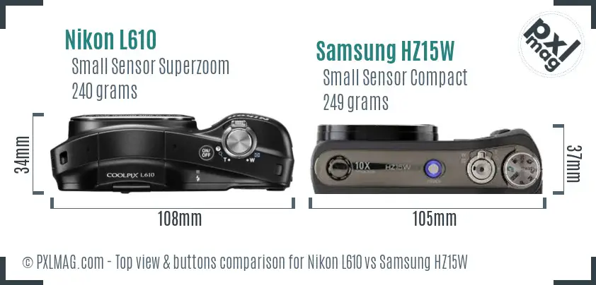 Nikon L610 vs Samsung HZ15W top view buttons comparison