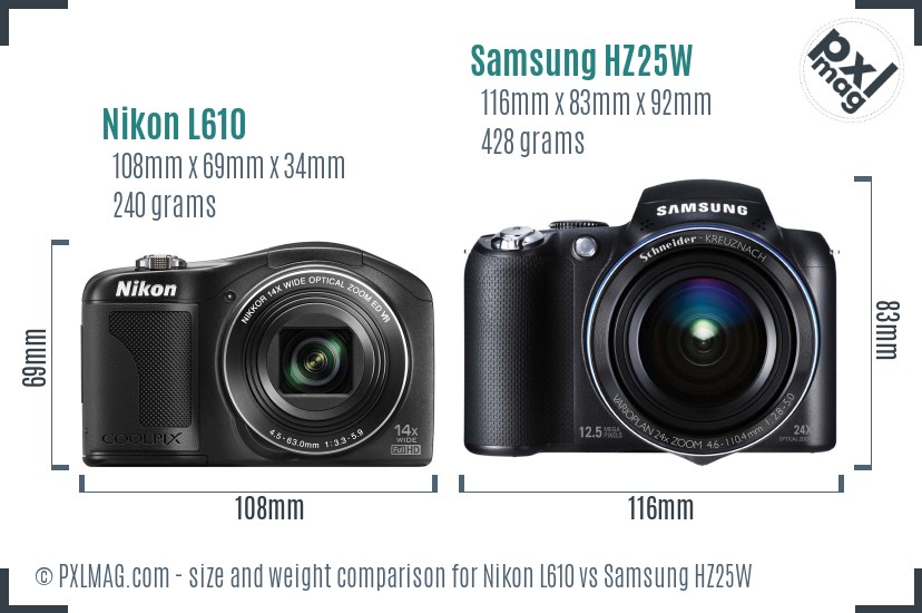 Nikon L610 vs Samsung HZ25W size comparison Nikon L610 vs Samsung HZ25W size comparison