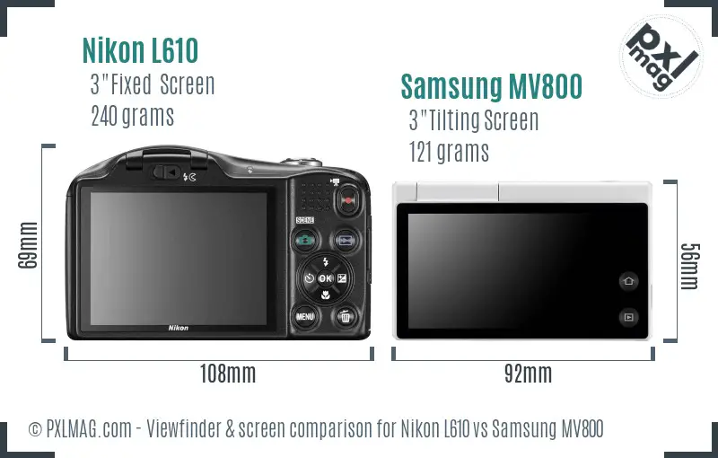 Nikon L610 vs Samsung MV800 Screen and Viewfinder comparison