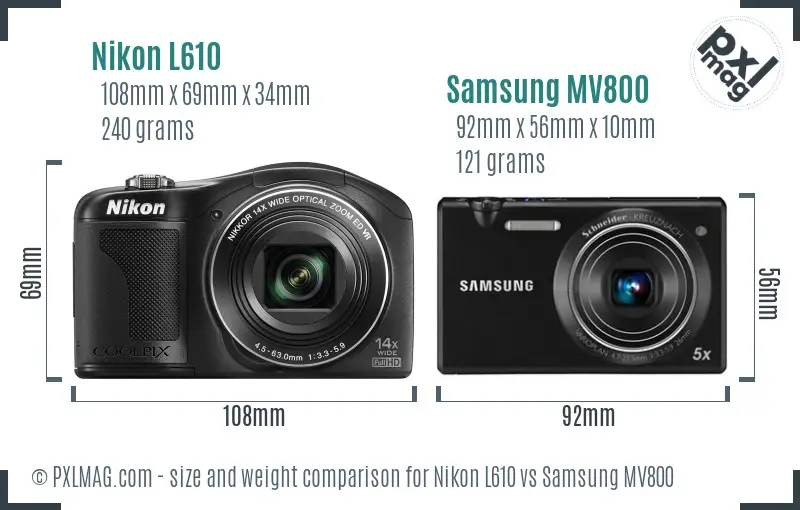 Nikon L610 vs Samsung MV800 size comparison