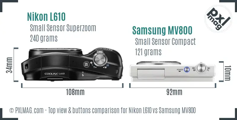 Nikon L610 vs Samsung MV800 top view buttons comparison