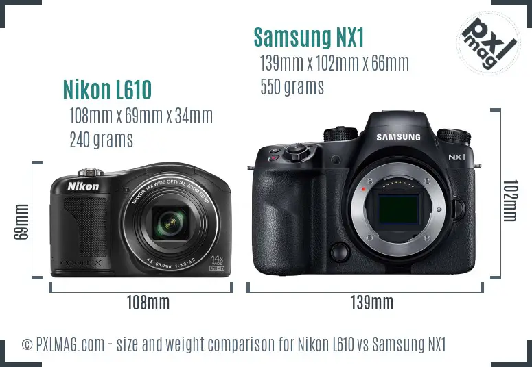 Nikon L610 vs Samsung NX1 size comparison