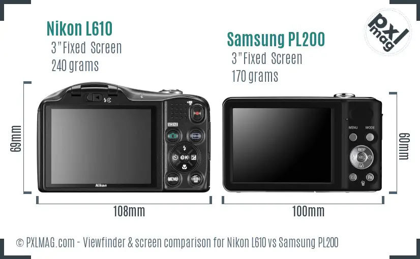 Nikon L610 vs Samsung PL200 Screen and Viewfinder comparison