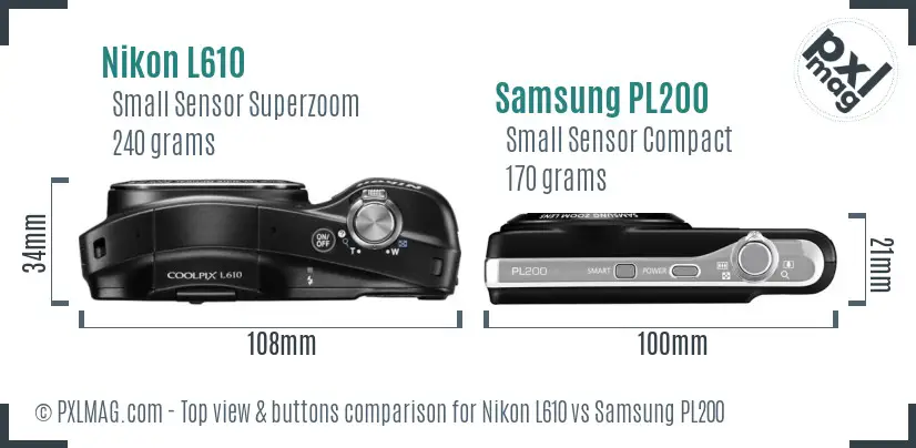 Nikon L610 vs Samsung PL200 top view buttons comparison