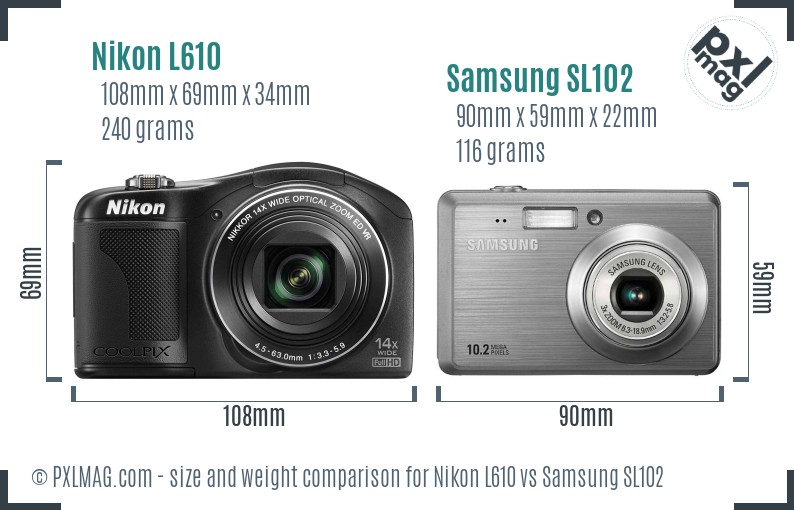Nikon L610 vs Samsung SL102 size comparison
