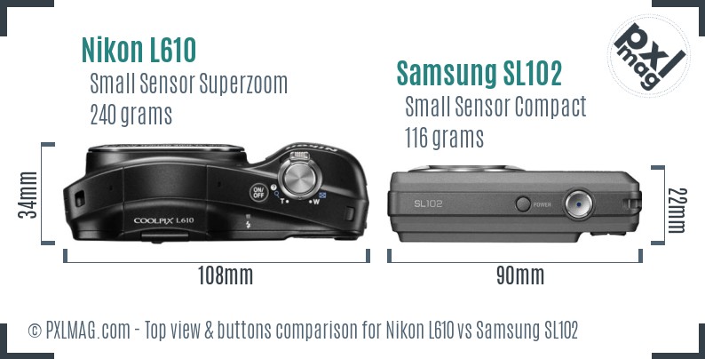 Nikon L610 vs Samsung SL102 top view buttons comparison