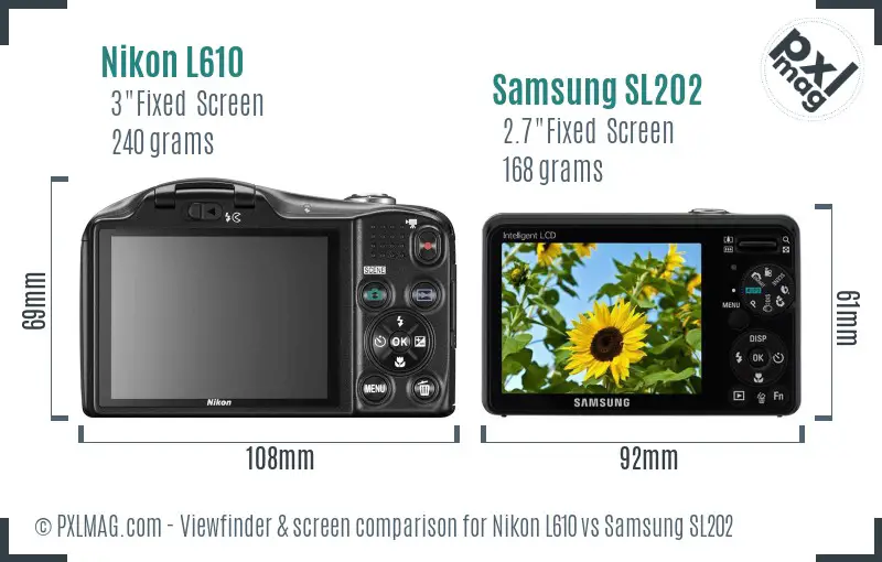Nikon L610 vs Samsung SL202 Screen and Viewfinder comparison