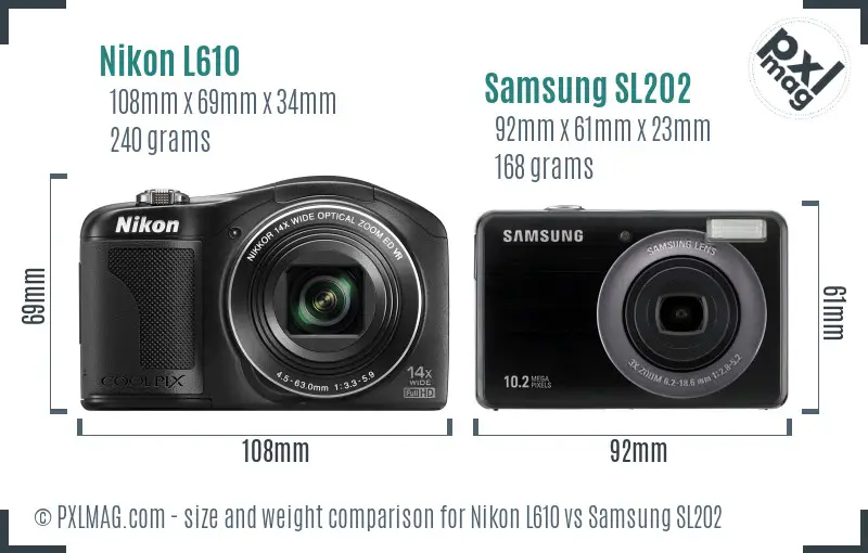 Nikon L610 vs Samsung SL202 size comparison
